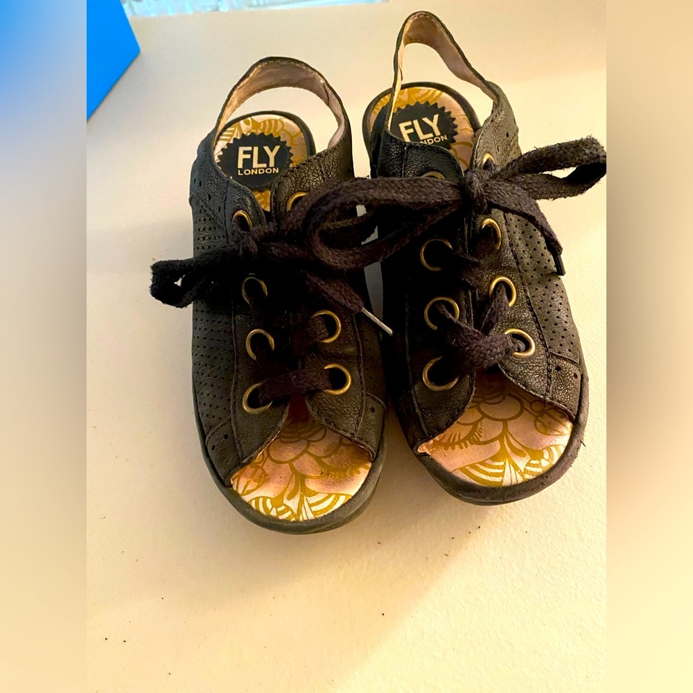 Fly London black sandals, used, size 6